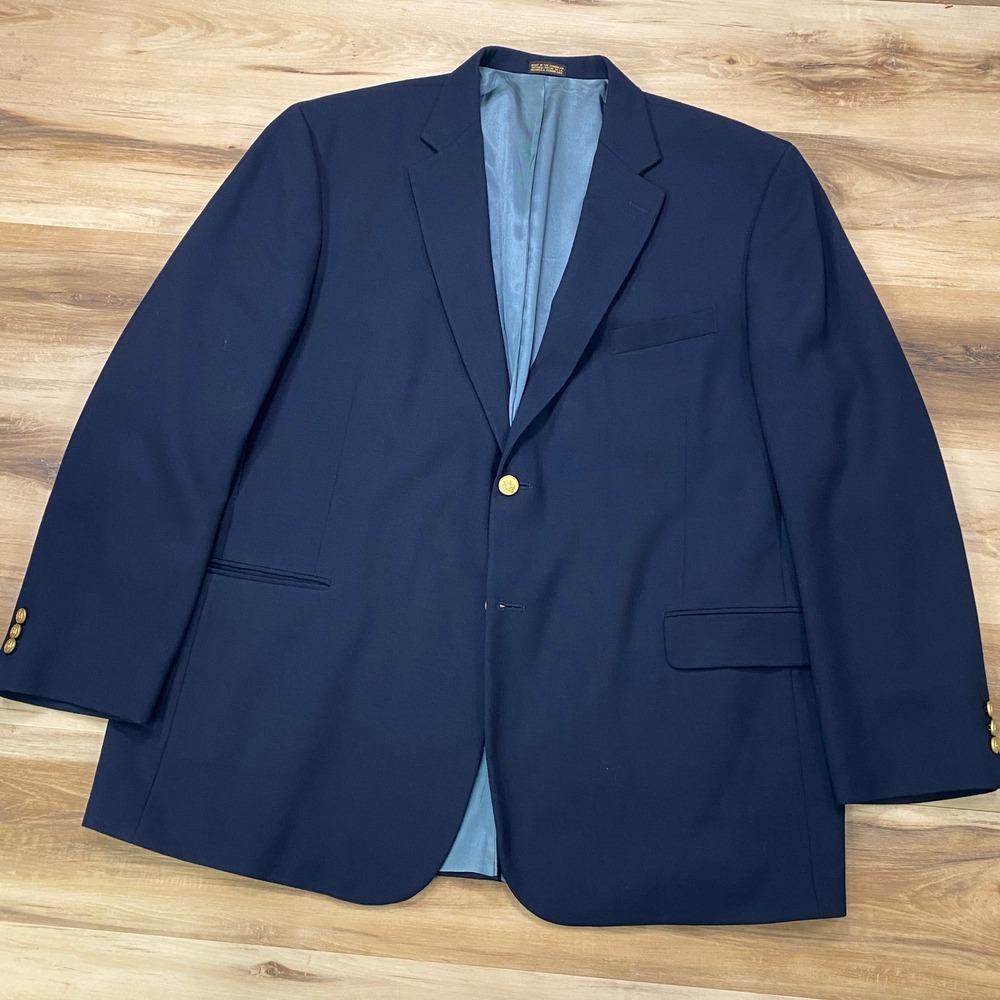 Stafford Blazer 50L Navy Blue Hopsack Two Button Gold Crest Buttons Long